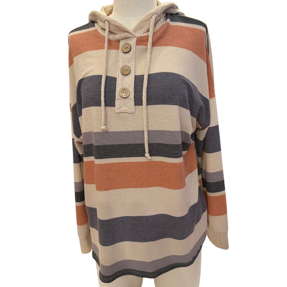 Nimi K Striped Hooded Pullover NWT Women’s Large‎ Colorblock Stripe Hoodie